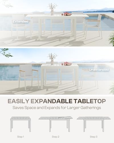 All-Aluminum Expandable Outdoor Patio Dining Table for 4-8 Person, All-Weather Rectangular Outdoor Table(48"-79") with Smooth Cilde Rails & Secure Locking Handle for Garden, Indoor, White - Image 2