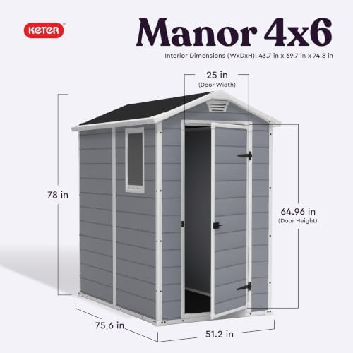 Keter Manor 4x6 Resin Outdoor Storage Shed Kit-Perfect to Store Patio Furniture, Garden Tools Bike Accessories, Beach Chairs and Lawn Mower, Grey & White - Image 2