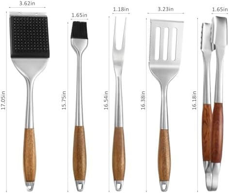 3 pcs Heavy-Duty Rose Wooden BBQ Grilling Tools Set, Extra Thick Stainless Steel Multi-Functional Spatula, Fork, Tong- an Excellent Barbecue Gift for Men - Image 2