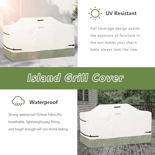 98 Inch Island Grill Cover - 600D Heavy Duty Waterproof All Weather Protection Outdoor Cover,Beige&Grayish Green - Image 6