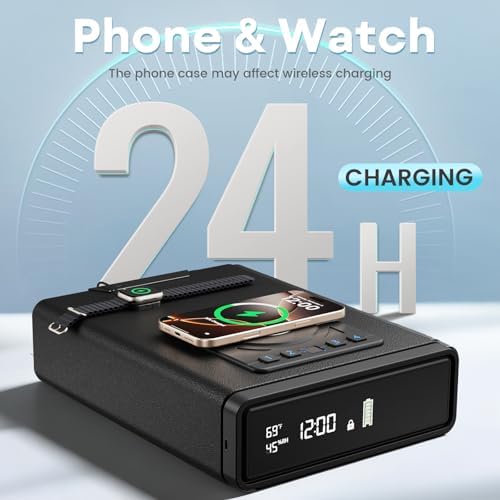 Biometric Gun Safe with Wireless Phone & Watch Charging, Drop Slot Pistol Safe with 3-Way Quick Access, LED Clock Display, Humidity & Temperature Monitoring for Handgun, Cash and Valuables - Image 4