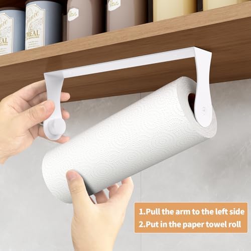 Paper Towel Holder Under Cabinet, Wall Mount,Adhesive or Drilling, White - Image 3