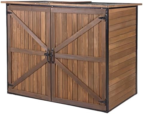 Gutinneen Outdoor Storage Shed Cabinet with Strong Iron Frame Large Wooden Garden Shed Tool House with Adjustable Shelfs,Medium by GUTINNEEN