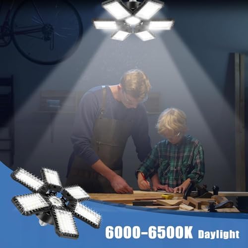 Aoretic LED Garage Lights 1 Pack -180W, 18000LM 6500K Led Shop Light with 6+1 Deformable Panels, Basement Barn Light Garage Ceiling Lights, E26/E27 for Garage, Warehouse, Shop - Image 6