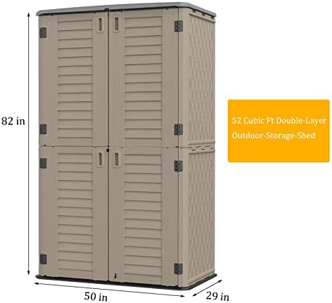 HOMSPARK Storage Shed Weather Resistance, Multi-Purpose Outdoor Storage Cabinet Waterproof, Outdoor Storage Cabinet for Garbage Cans, Lawnmower, Garden Accessories (Coffee, Tall shed-53 cu ft) - Image 5