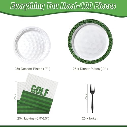 100 Pcs Disposable Golf Party Tableware Set for 25 Guests - Image 2