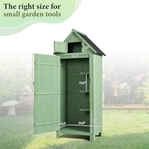 VINGLI Outdoor Wooden Storage Shed, Garden Shed Outside Tool Cabinet with Safety Latch, Patio Storage Organizer (Light Green) - Image 3