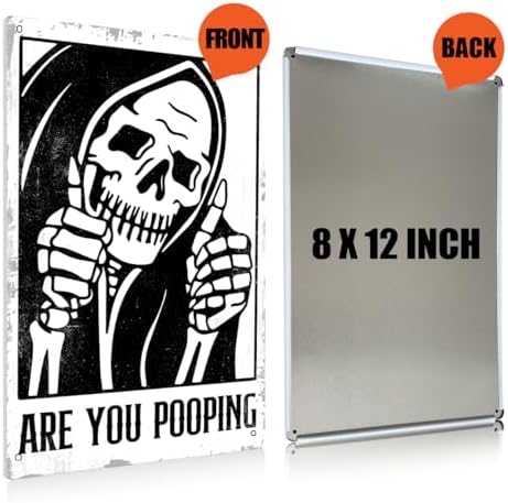 BEASTZHENG Funny Gothic Bathroom Home Decor Metal Tin Sign: Funny "Are You Pooping?" Bathroom Wall Art Decor Sign for Skull Lovers 8 X 12 Inches - Image 2