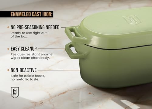 Kook Oval Dutch Oven, for Bread Baking, Sourdough Loaf Pan, Dual Handles, Enameled Cast Iron, with Sling, Dishwasher Safe, 3.4 Qt, Sage Ombre - Image 5