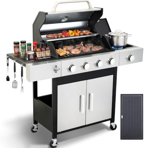 4-Burner Propane Gas Grill with Cast Iron Grates and Griddle by Unknown