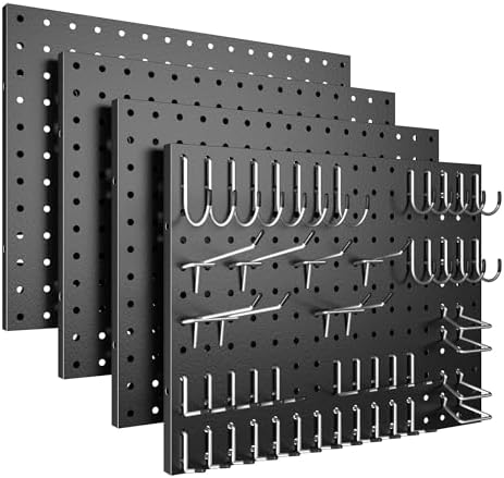 Spampur Peg Board, 4 Pack Metal Black Pegboard Panels with 50 Hooks by Spampur