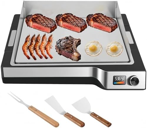 Electric Griddle, 14" Indoor Grill, Spatula & Fork Included by besococina