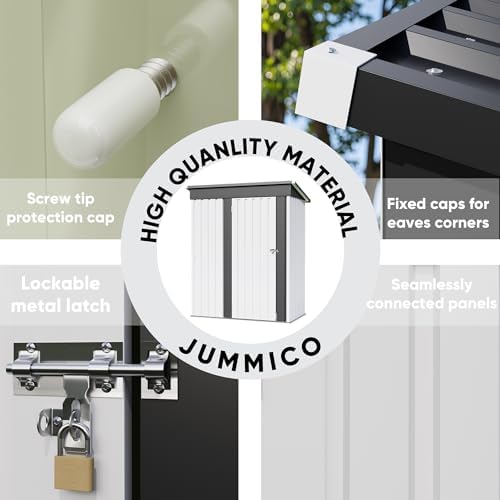 JUMMICO Metal Outdoor Storage Shed 5 x 3 FT Metal Shed with Lockable Door,Waterproof Garden Tool Shed Storage House for Backyard Patio Lawn,White - Image 4