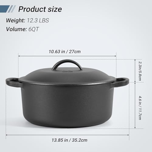 Northriver Casting 6 QT Basics Cast Iron Dutch Oven Pot with Lid and Dual Handles, Oven Safe up to 500°F Large Cooking Pan,Bread Oven - Image 2