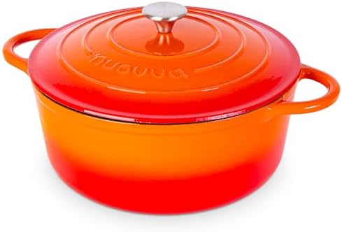 Cast Iron Dutch Oven with Lid-Non-Stick Ovenproof Enamelled Casserole Pot- Sturdy Dutch Oven Cookware - Orange, 7.3- Quart, 30cm- by Nuovva by Nuovva