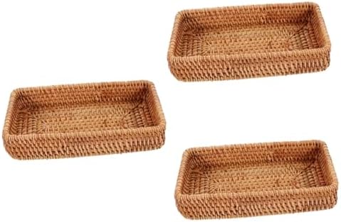 MAGICLULU 3pcs Rattan Bread Basket Bread Storage Woven Baskets Seagrass Picnic Serving Wicker Organizer Small Sundries Organizer Rattan by MAGICLULU