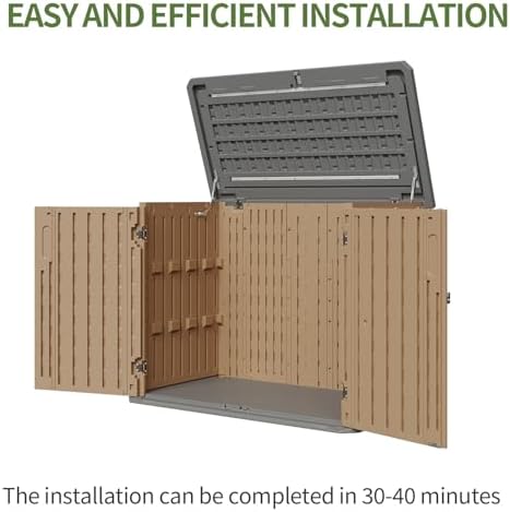 Aoxun Outdoor Storage Cabinet 35 Cu.Ft Outdoor Trash Can Storage Shed,Brown - Image 7