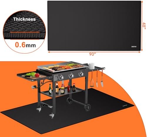 ENGPOW Large 90 x 48 inches Under Grill Mat for Outdoor Grill, Double-Sided Fireproof Indoor Fireplace Mat Fire Pit Mat, Oil-Proof Waterproof BBQ Mat for Deck Patio Lawn,Reusable and Easy to Clean - Image 3