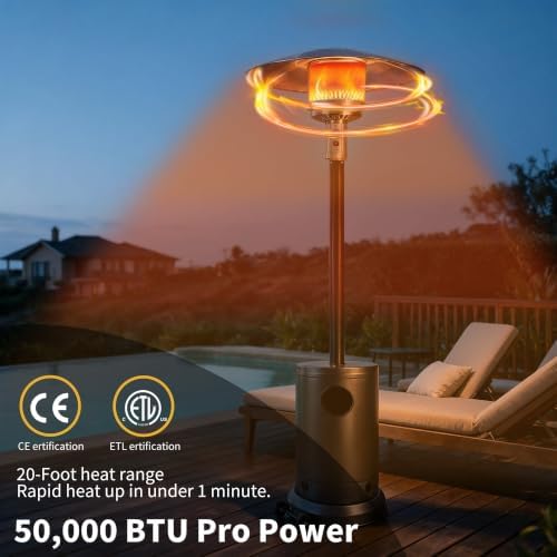 Jet Black 50,000 BTU Propane Patio Heater with Rain Cover, Multiple Color Available, Outdoor Heater with Weighted Base, Adjustable Heat Control Safety Shut-Off for Patio & Restaurant - Image 4