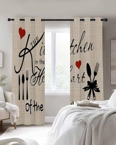 Kitchen Tableware Blackout Curtains 63 Inch Length Knife and Fork Thermal Insulated Window Curtain Window Drapes 2 Panels for Bedroom Living Room 52" Wx63 L - Image 4