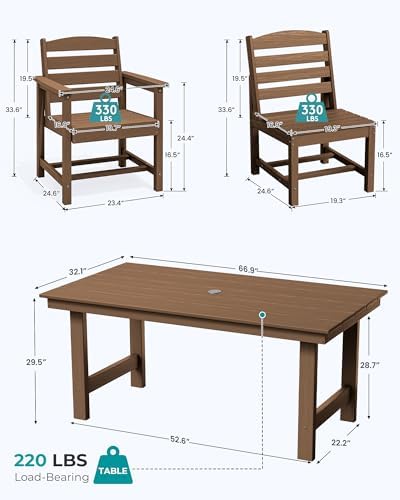 SERWALL Armless Outdoor Dining Set, Patio Dining Set for 6, Brown - Image 2