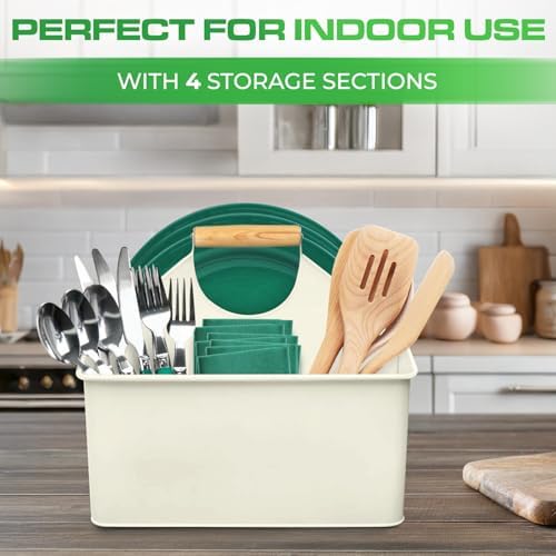 Plexon Metal Utensil Caddy With Handle Farmhouse Kitchen Utensil Holder - Image 5