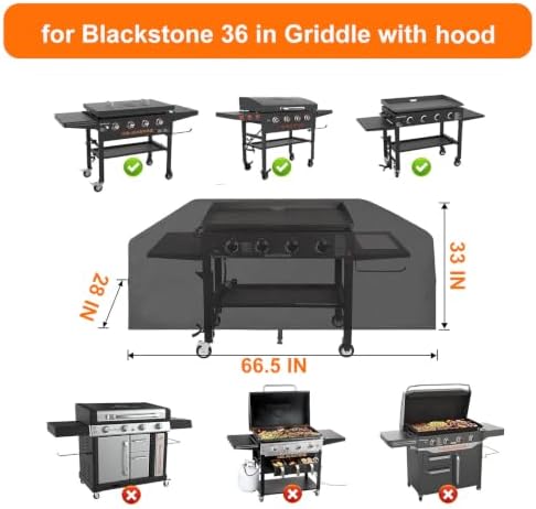 Griddle Cover 600D Heavy Duty for 36 inch Griddle with Hood, 36 inch Blackstone Griddle Cover Blackstone Cover Accessories BBQ Gas Grill Cover Waterproof Windproof Weather - Image 2