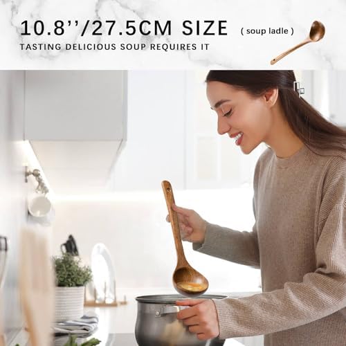 Wooden Spoons for Cooking, 5-Piece Acacia Wood Cooking Utensil Set - Image 3