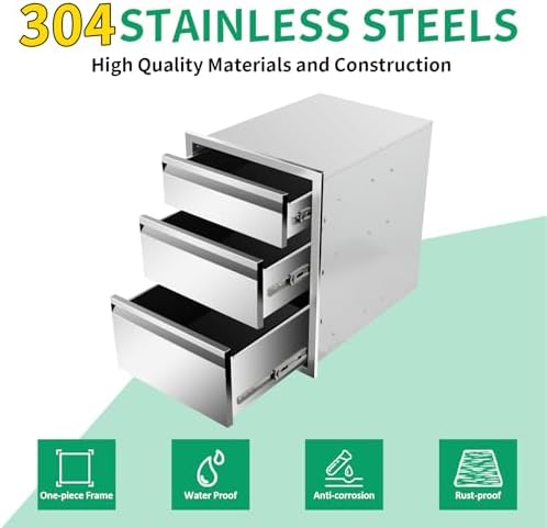 OuOutdoor Kitchen Drawers 18" W x 23" H x 23" D Stainless Steel Triple Drawers with Hidden Handle for BBQ Island, Patio Grill Station & Outdoor Kitchen Cabinets - Image 3