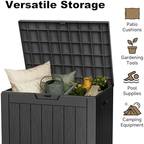 35 Gallon Outdoor Deck Box Lockable Waterproof Storage Black - Image 6