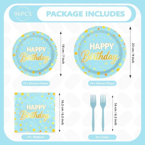 96PCS Light Blue Happy Birthday Party Decorations for Girls, Serves 24 - Image 2