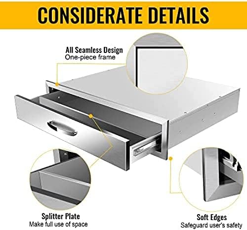 AHLOKI Stainless Steel with Chrome Handle BBQ Island Drawers for Outdoor Kitchen Or Grill Station,30Wx23Dx6.5H - Image 4