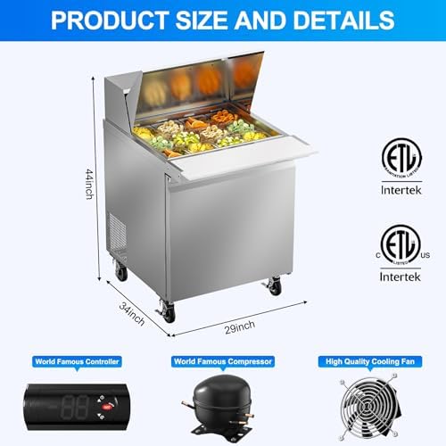 Rockitch 29" W Commercial Sandwich Prep Table Refrigerator 7.6 Cu.ft 12 Pan - Image 4
