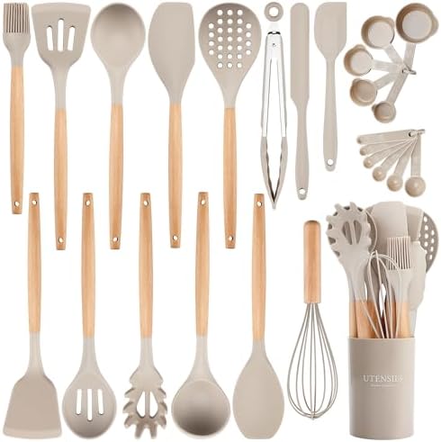 NCUE 26-Piece Food Grade Silicone Kitchen Utensils Set with Wooden Handles by NCUE
