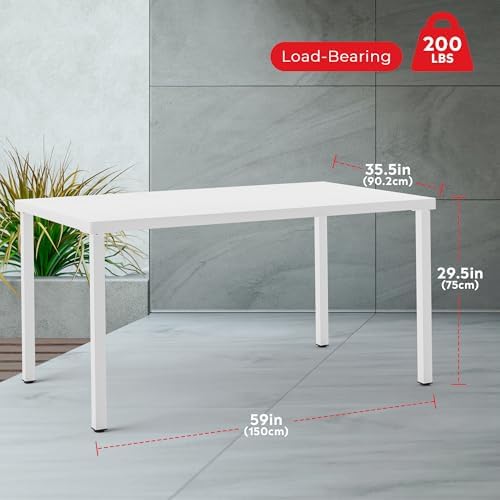 Costaelm Outdoor Dining Table for 6, Rectangular Metal Patio Table, 6-Person Weather Resistant Steel Slat Table for Lawn Garden Backyard, White - Image 2
