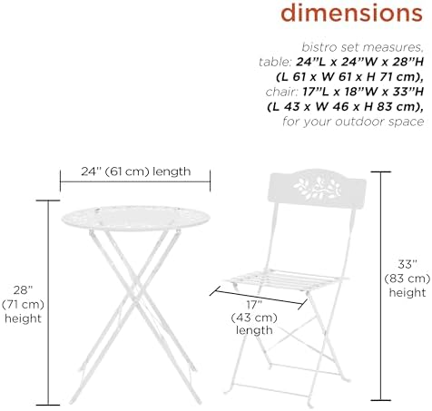 Alpine Corporation Indoor/Outdoor 3-Piece Bistro Set Folding Table and Chairs Patio Seating, White - Image 2