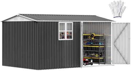 DWVO 12x8 FT Outdoor Storage Shed, Metal w/Lock & Window - Gray/White by DWVO