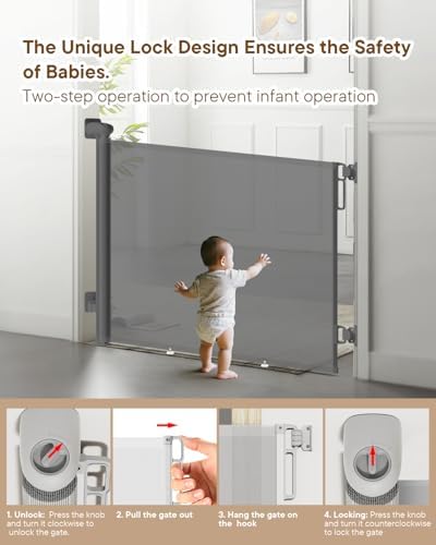 Extra Wide Retractable Baby Gate 71" Wide Fits Large Opening Gray - Image 4
