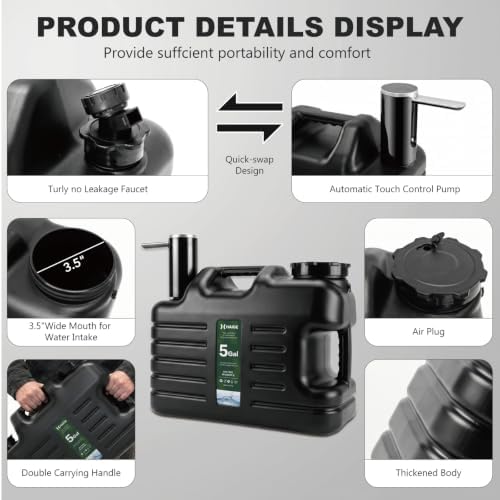 HAIGE 5 Gallon Camping Water Container with Electric Pump & Spigot Black - Image 4