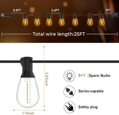 GvvooHome Outdoor String Lights, 25FT LED Waterproof Patio Lights - Image 5