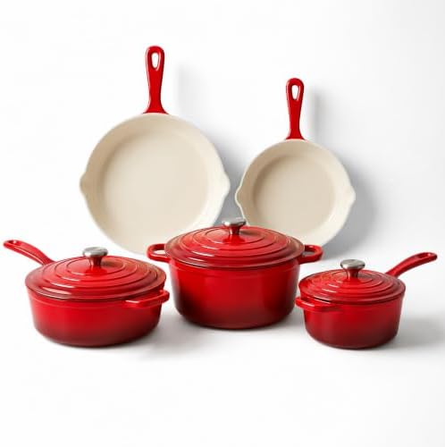QuliMetal 5-Piece Red Enameled Cast Iron Pots and Pans Set by QuliMetal