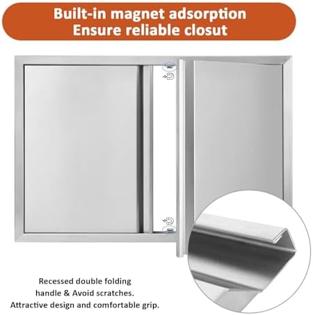 BI-DTOOL Outdoor Kitchen Double Doors 30" W X 21" H BBQ Access Door Thickened 304 Brushed Stainless Steel Doors for Indoor/Outdoor Kitchen Outdoor Cabinet Barbeque Grill or BBQ Island - Image 5