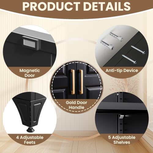 75" Metal Storage Cabinet, Garage Cabinet with Doors and Shelves - Image 4