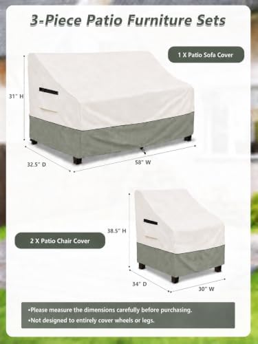Rileytee Patio Furniture Cover Set for 2 Patio Chairs &1Outdoor Couch,Small - Image 2