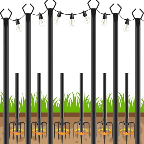 AHRLHR 6 Pack String Light Poles, Outdoor String Light Pole 10 ft Forked Metal Light Pole with Adjustable Outdoor Light Stand, Deck, Backyard, Garden, Wedding, Rustproof and Sturdy with Hooks. by Unknown