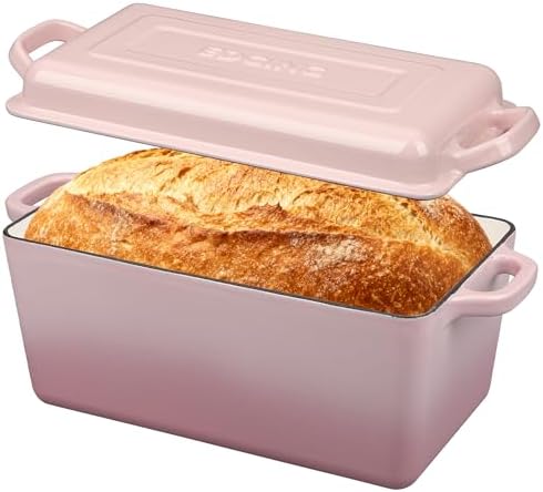 EDGING CASTING Enameled Cast Iron Dutch Oven, Oblong Bread Oven for Sourdough Bread Baking, Baking Pan, Dual Handles, Oven Safe, 4 Quart, Pink by EDGINGCOOKWARE
