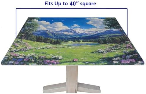Outdoor Table Cloth with Elastic, Mountain Majesty Pattern Printed on Stain Resistant Picnic Table Covers with Elastic, Use for Kitchen Patio Restaurant, Fit for 40" x 40" Square Tables - Image 5