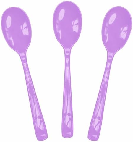 SietDESEO 25 PCS Light Purple Plastic Spoons Disposable Utensils Heavy Duty Lavender Spoons Disposable Cutlery for Birthday Wedding Baby Shower Bridal Shower Plastic Silverware by SietDESEO
