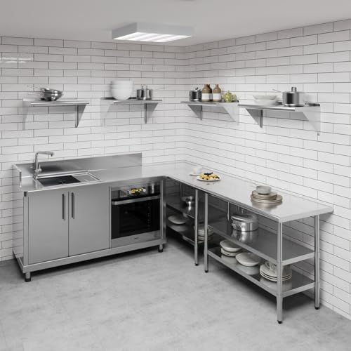 AmGood 12 in. x 30 in. Stainless Steel Wall Shelf with Backsplash - Holds 220 lbs - NSF 18-Gauge, Bullnose Edge | Commercial Air Fryer & Appliance Shelf - Image 2