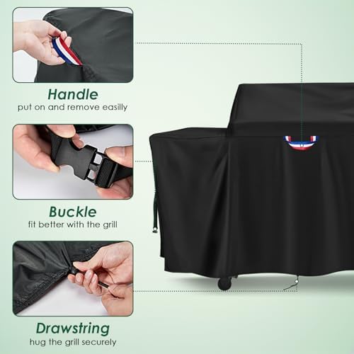 Grill Cover for Traeger Woodridge Pro/Elite Grills, Outdoor Waterproof BBQ Smoker Cover with Top Handles & Adjustable Straps, Pellet Grill Heavy Duty Accessory- 69x28x47 in, Black - Image 3